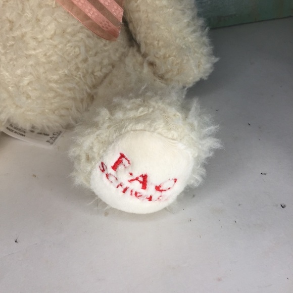 FAO Schwarz Fuzzy Plush Cream Teddy Bear 12”Stuffed Animal Peach Ribbon NWT - Picture 3 of 6